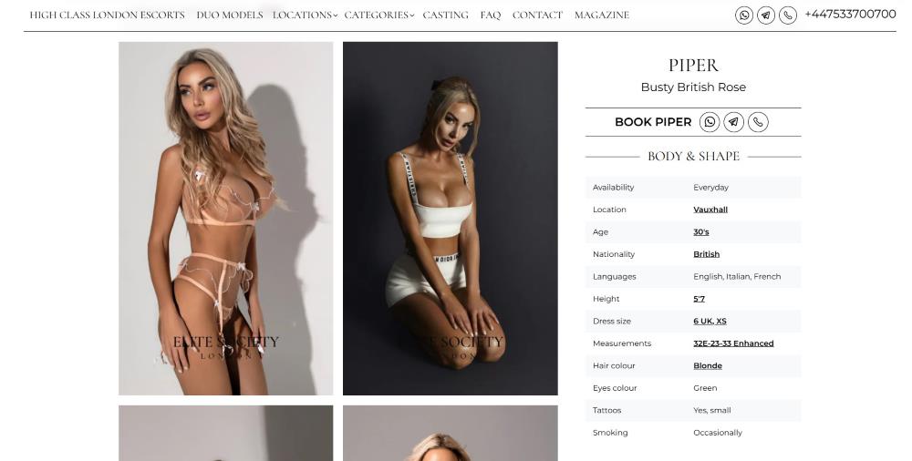 Piper's escort profile with pictures and stats